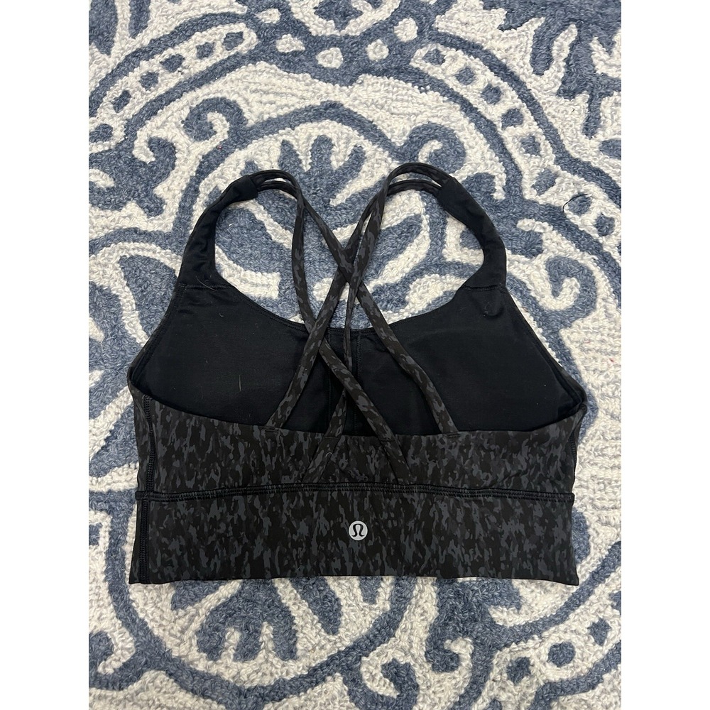 Lululemon Energy High-Neck Longline Tough Bra B-D Cups Gray Leopard Size 6
